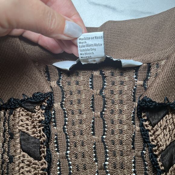Ming Wang Sweater Cardigan Brown Black Open Front Metallic Thread Sz S Career - Picture 7 of 12
